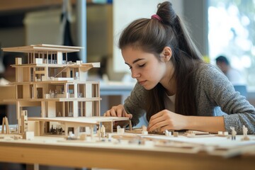 Architecture Student: Creative Design Project with Wood Models at University