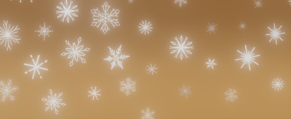 Winter Snowflakes Falling on a Golden Background
