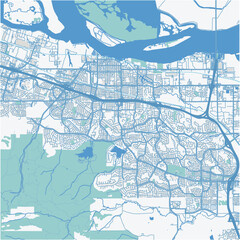 Map of Antioch in California in a professional blue style. Contains layered vector with roads water, parks, etc.