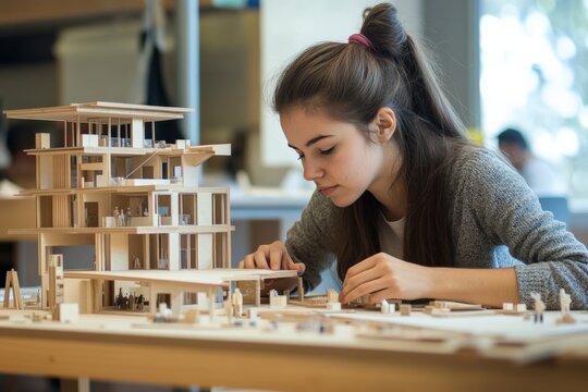 Architecture Student: Creative Design Project with Wood Models at University