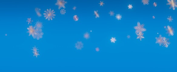 Falling Snowflakes Against Blue Sky