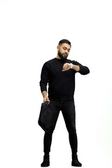 Obraz premium A man, full-length, on a white background, with a briefcase