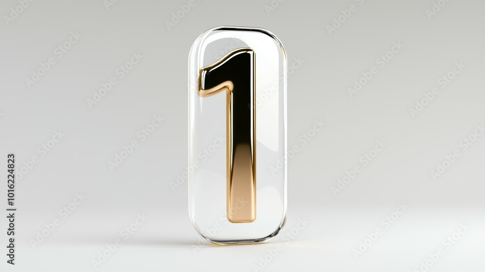 Poster a shiny golden number one displayed on a minimalist background highlighting its elegance and simplic
