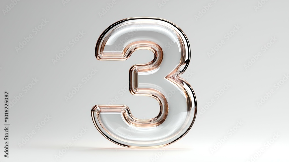 Poster transparent artistic number three with a modern design against a minimalist background