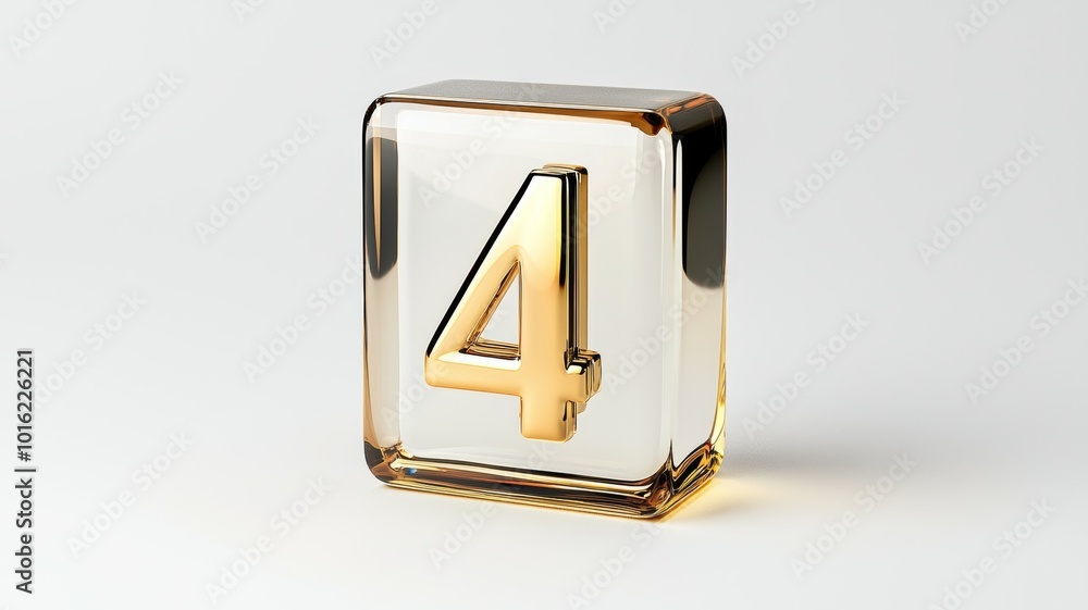 Poster elegant golden number four cube displayed on a light background for design and decoration purposes