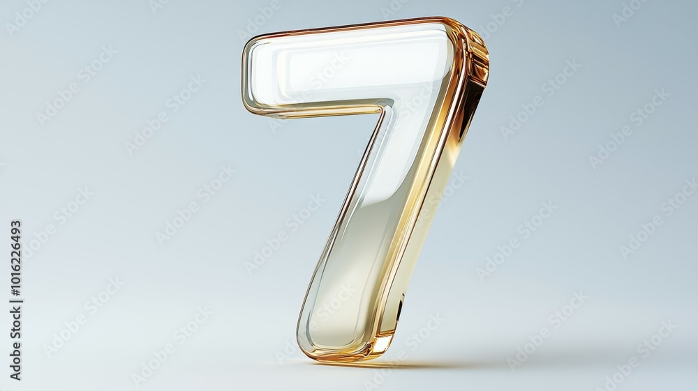 Poster clear glass number 7 in elegant design with soft lighting on a smooth surface