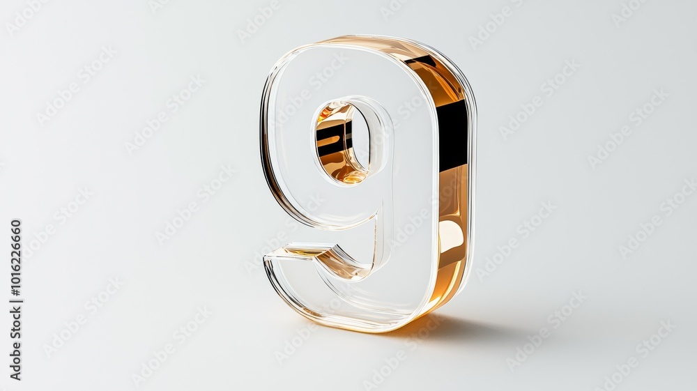 Poster clear three-dimensional number nine sculpture in an elegant and modern design set against a plain ba
