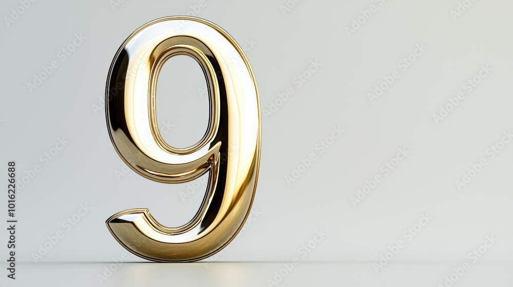 Poster glossy gold number nine displayed against a light background emphasizing design and elegance