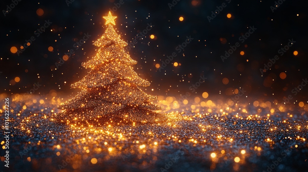 Poster minimalist metallic chain christmas tree adorned with sparkling lights in a festive setting
