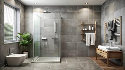 Modern bathroom with grey wall