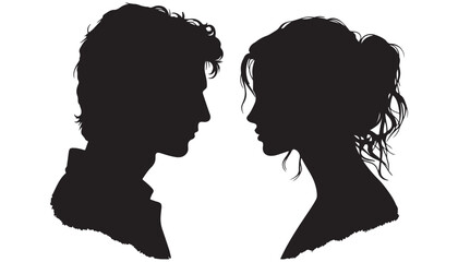 Man and woman silhouette face to face vector illustration black and white art
