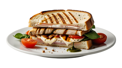A Grilled Turkey Panini Isolated on a transparent background. Ai generative