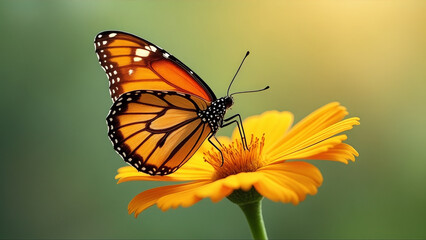 Butterfly is sitting on a yellow flower