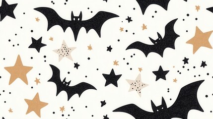 Fototapeta premium Minimalist bats and stars with geometric patterns, soft color scheme