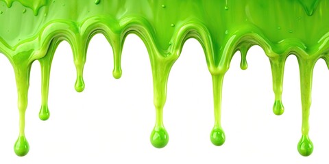 Green slime dripping from above on white background aerial view