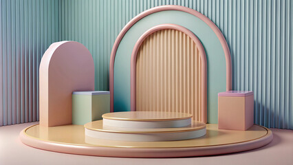 Stand podium wall scene with pastel color background, perfect for creative product displays and modern presentations