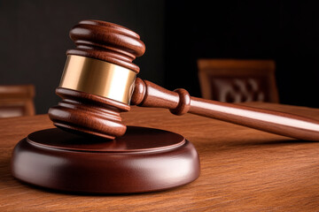 A judge gavel on a wooden desk, symbolizing the authority and importance of election rules.