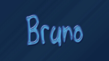 Water bubble 3D text effect of name Bruno 0n blue background.	
