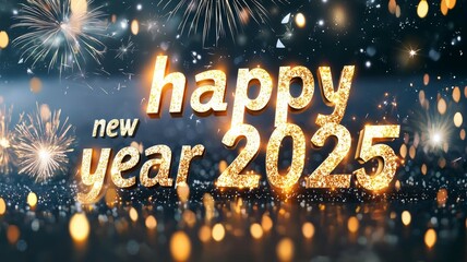 Sparkling celebration of New Year 2025 with festive fireworks and bright confetti illuminating the night sky in a joyful atmosphere