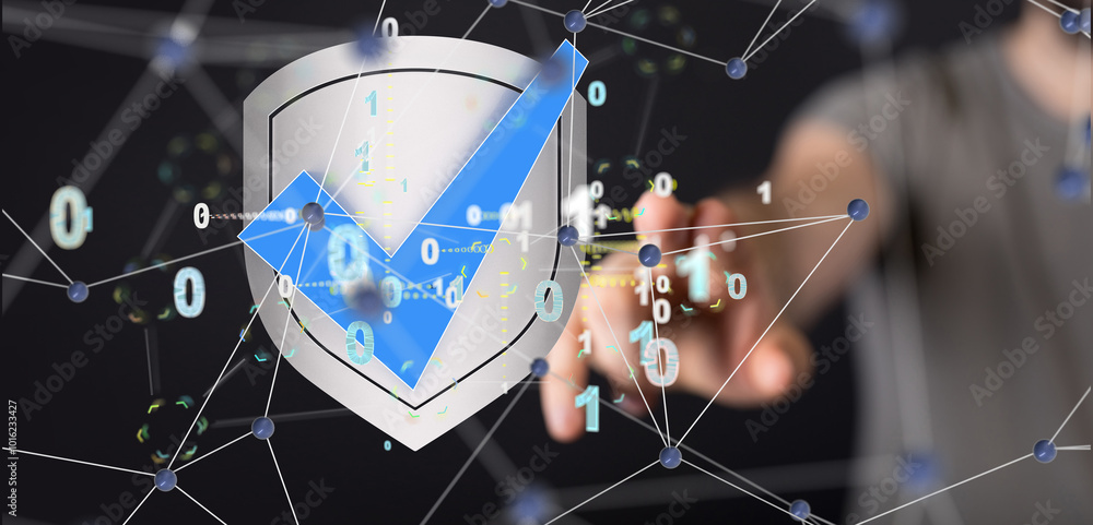 Poster cybersecurity and information or network protection 3d