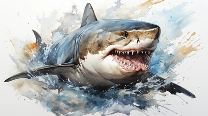 Obraz premium Image of a watercolor drawing of a Shark.