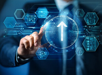 IT Information Technology Concept on Touchscreen and Computer Systems
