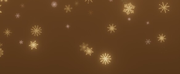 Golden Snowflakes Falling on Brown Background