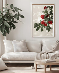 Modern wall picture in a minimalist, ideal, cross-stitch, floral, bold, symmetrical. 3d render.
