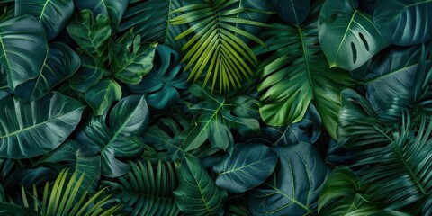 Flatlay tropical green leaves nature leaf jungle.