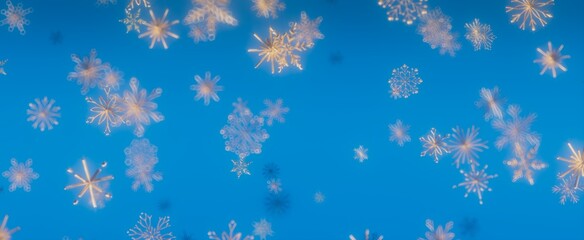 Snowflakes Falling on Blue Background