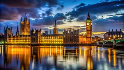 Obraz premium General Election 2024 Sign with Elizabeth Tower and Big Ben at Night - Political Campaign Photography