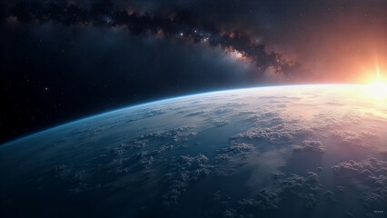 Beautiful image of the Earth with a bright sun in the sky