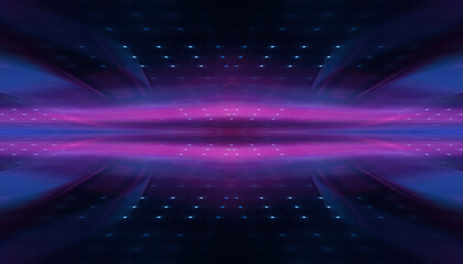 Abstract neon background with rays and spotlights.