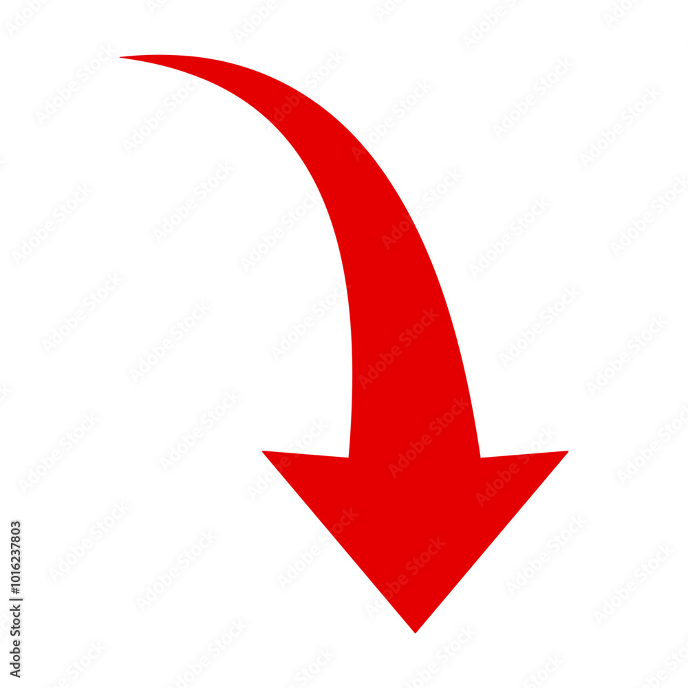 Canvas Prints a simple, red, curved arrow pointing to the right and down on a white background. direction symbol. 