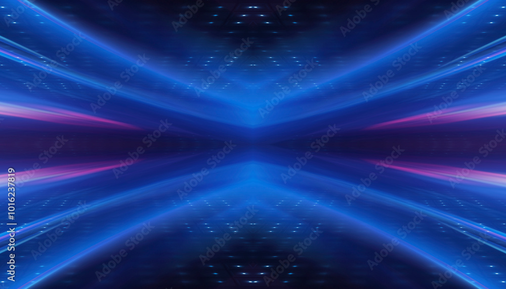 Sticker abstract neon background with rays and spotlights.