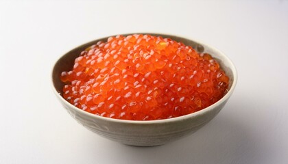 Salmon roe Japanese red caviar with bowl white background . ai generated