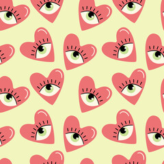Red and Green Love Heart Eyes Seamless Repeat Pattern