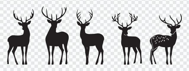 Set of Deer Silhouettes Vector Clip Art on White Background