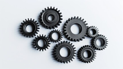 Black Cogwheels Interlocking on a White Background