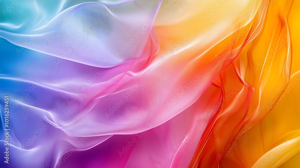 Poster abstract colorful fabric texture background draped silk gauze chiffon tulle textile waves swirls pat