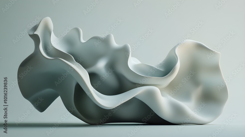 Poster abstract 3d render of white wave form on grey background