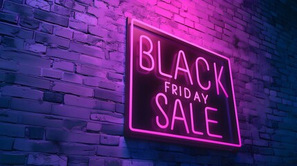 Obraz premium Purple Neon 'BLACK FRIDAY SALE' Sign on a Brick Wall