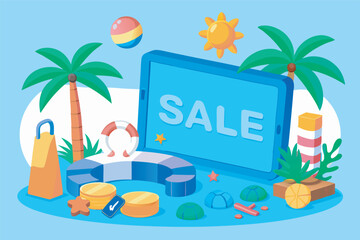 Fototapeta premium A vibrant summer sale ad with a central 