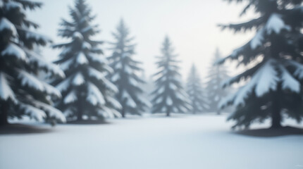 Obraz premium The soft focus of the snow-covered fir trees creates an atmosphere of calm and a peaceful winter look, perfect for a background or card