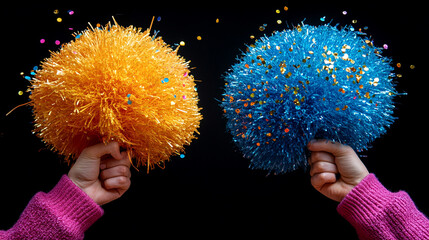 Two cheerleaders raise their pom-poms in a dynamic display of energy and unity. This image symbolizes teamwork, school spirit, enthusiasm, and the power of collective motivation in achieving success