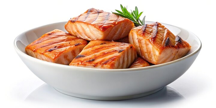 recommend clip art: Grilled salmon cubes in white bowl on white background silhouette