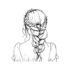 Vector illustration of young girl with a high ponytail hair, side view, simple lines