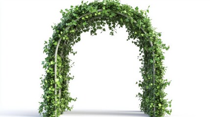 Garden arch covered with green ivy vines isolated on a white background natural and elegant. Generative AI