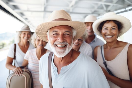 cool group of friends happy expression. traveler and airport concept . ai generated