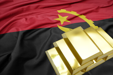 shining golden bullions on the angola flag background. gold reserves.